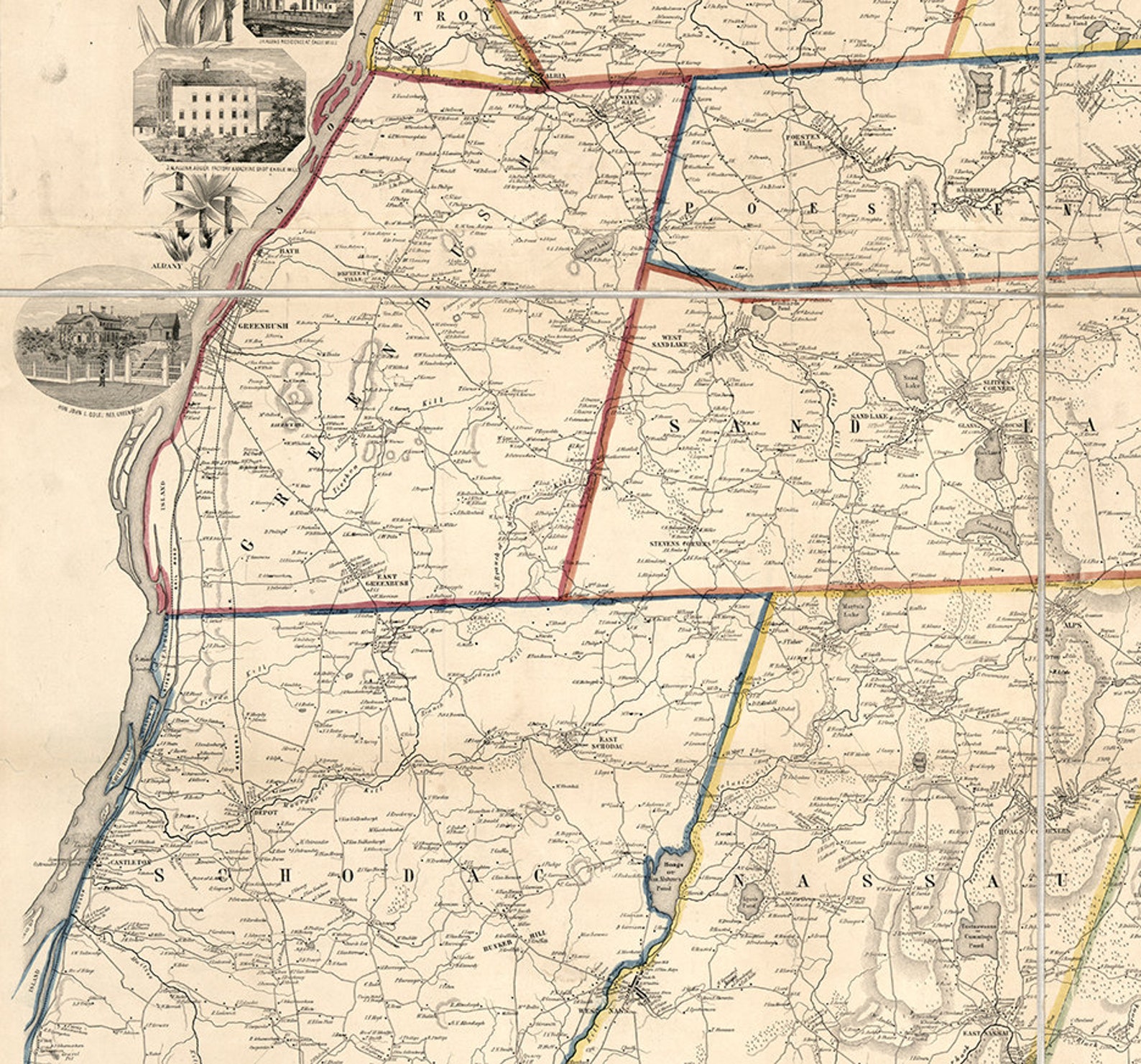 Map of Rensselaer County New York NY 1854 Restoration Etsy