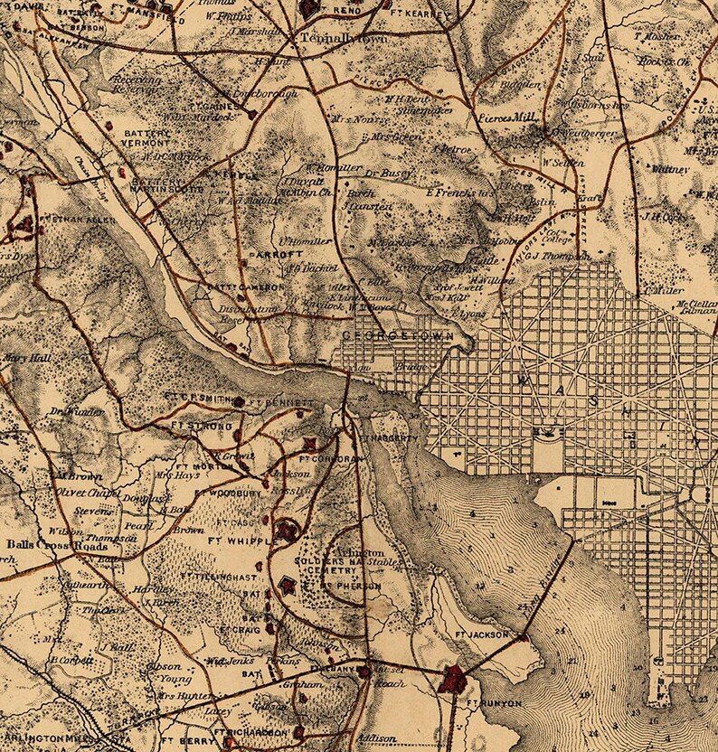 Map of American Civil War Defenses of Washington D.C. 1865. Etsy