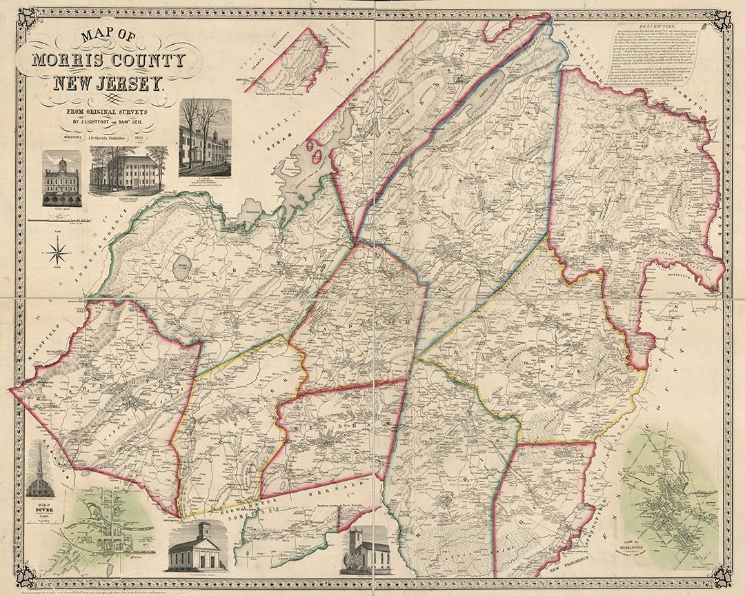 Map of Morris County New Jersey 1853. Vintage Home Decor Etsy