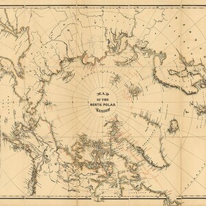 Mapa del Polo Norte de 1880. Impresión de mapa vintage para pared, estilo art déco.