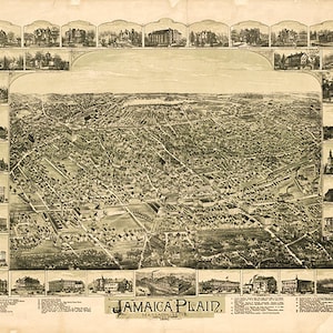 Karte von Jamaika Plain (Roxbury), Suffolk County, Massachusetts (MA.) 1891. Vintage Restaurierung Hardware home Deco Wand Reproduktion Karte