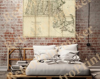 Map of Massachusetts MA 1796  Vintage restoration hardware home Deco Style old wall reproduction map print.