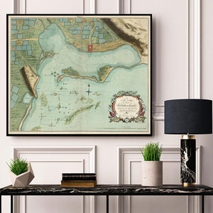 Map of Harbour of Port Royal and Kingston, Jamaica, 1756. Vintage home Decor Style old wall reproduction map print.