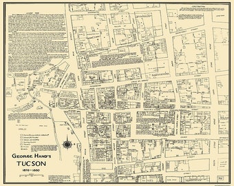 Map of Tucson, Pima Co., Arizona. 1870. Restoration Hardware Home Deco Style Old Wall Vintage Reprint.