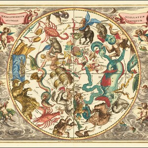 アンドレアス・チェラリウスによる天体図 - Haemisphaerium Stellatum Australe Antiquum- Cosmography Astronomy Reproduction