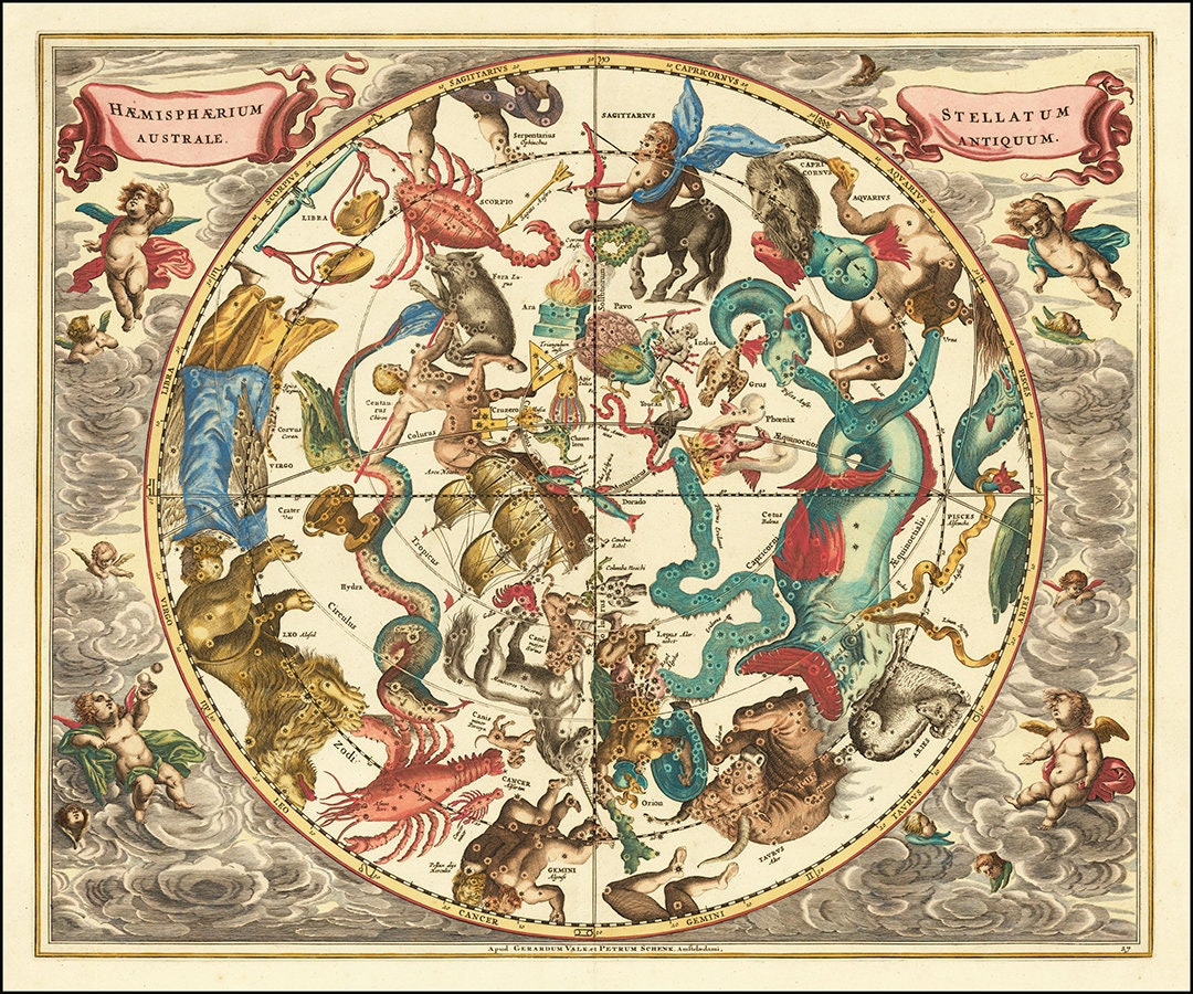 Celestial Chart by Andreas Cellarius - Haemisphaerium Stellatum ...