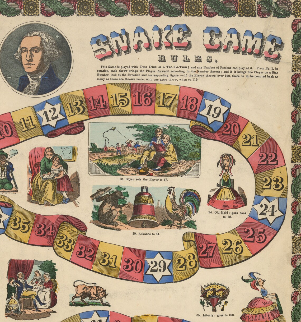 Snake Game Rules. Game Board. Vintage Reproduction Etsy