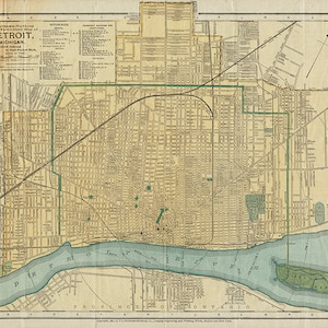 Karte von Detroit, MI, 1895. Restauration Hardware Home Deco Stil Alte Mauer Vintage Nachdruck.