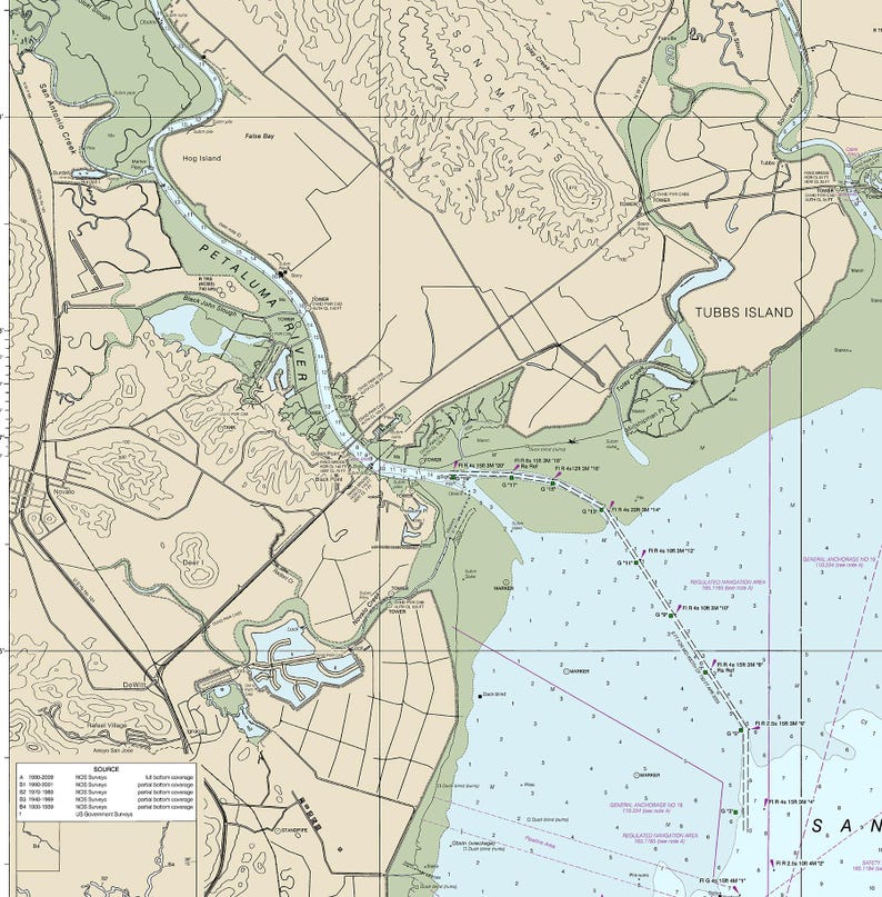 San Pablo Bay Nautical Chart – NOAA 18654 Map Reproduction Print ...
