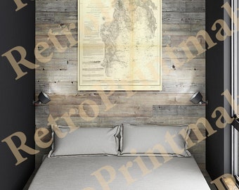 マサチューセッツ州ニューベッドフォード港の海図。1850 年。ビンテージ ホームデコ スタイルの古い壁掛け地図の複製。