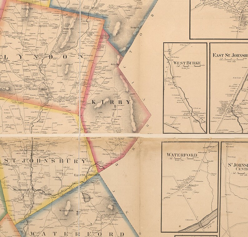 Map of Caledonia County Vermont VT 1858. Vintage Restoration Etsy