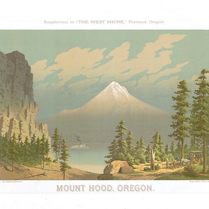 Mt. Hood, Oregon OR 1856. Vintage Restauration Hardware home Deco Style alte Wandreproduktion Kartendruck.