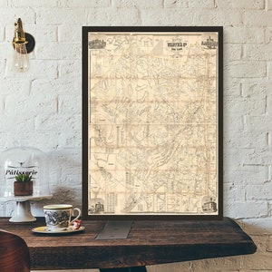 May include: A vintage map of the city of  "Ulster Co. New York" in a black frame. The map is printed on aged paper and shows the streets, rivers, and other features of the city. The map is titled "Map of Ulster Co. New York" and is dated 1856.