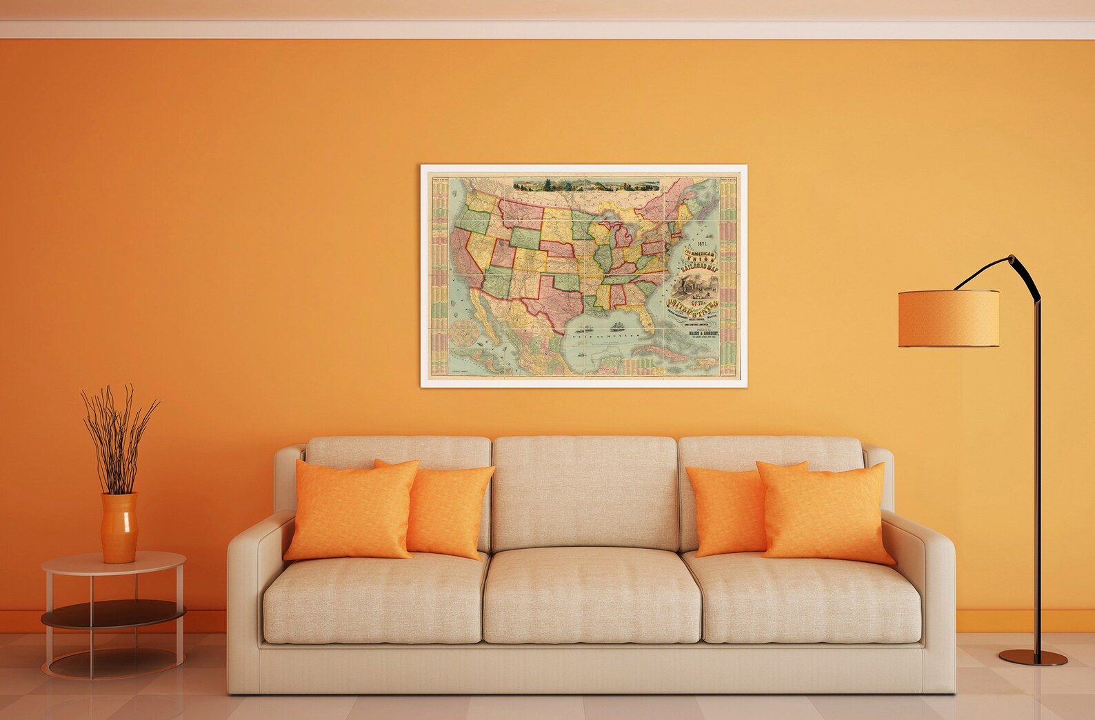 Map of the American Union Railroad Map of the United States. Vintage ...