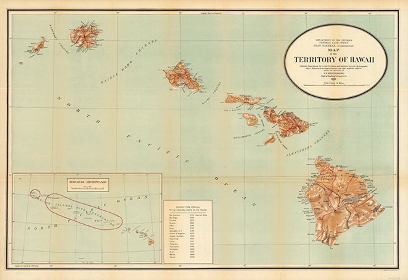 Map of Hawaii 1918. Restoration Hardware Home Deco Style Etsy 日本