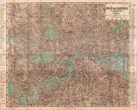 イギリス 古い地図 インテリア 歴史的なロンドン地図 イギリス 1919年。レストレーション