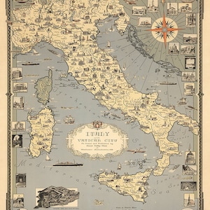 Mappa dell&#39;Italia, con Città del Vaticano, Italia, 1935.  Vintage restauro hardware casa Deco stile vecchia parete riproduzione mappa stampa.