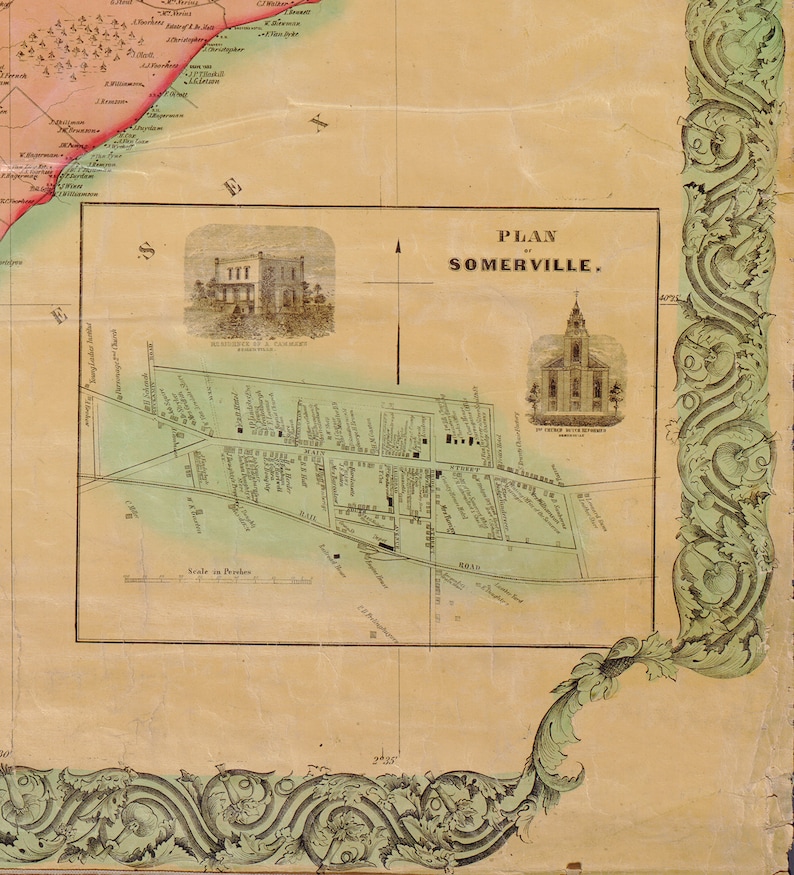 Map of Somerset County. New Jersey NJ 1850 Vintage Home Etsy