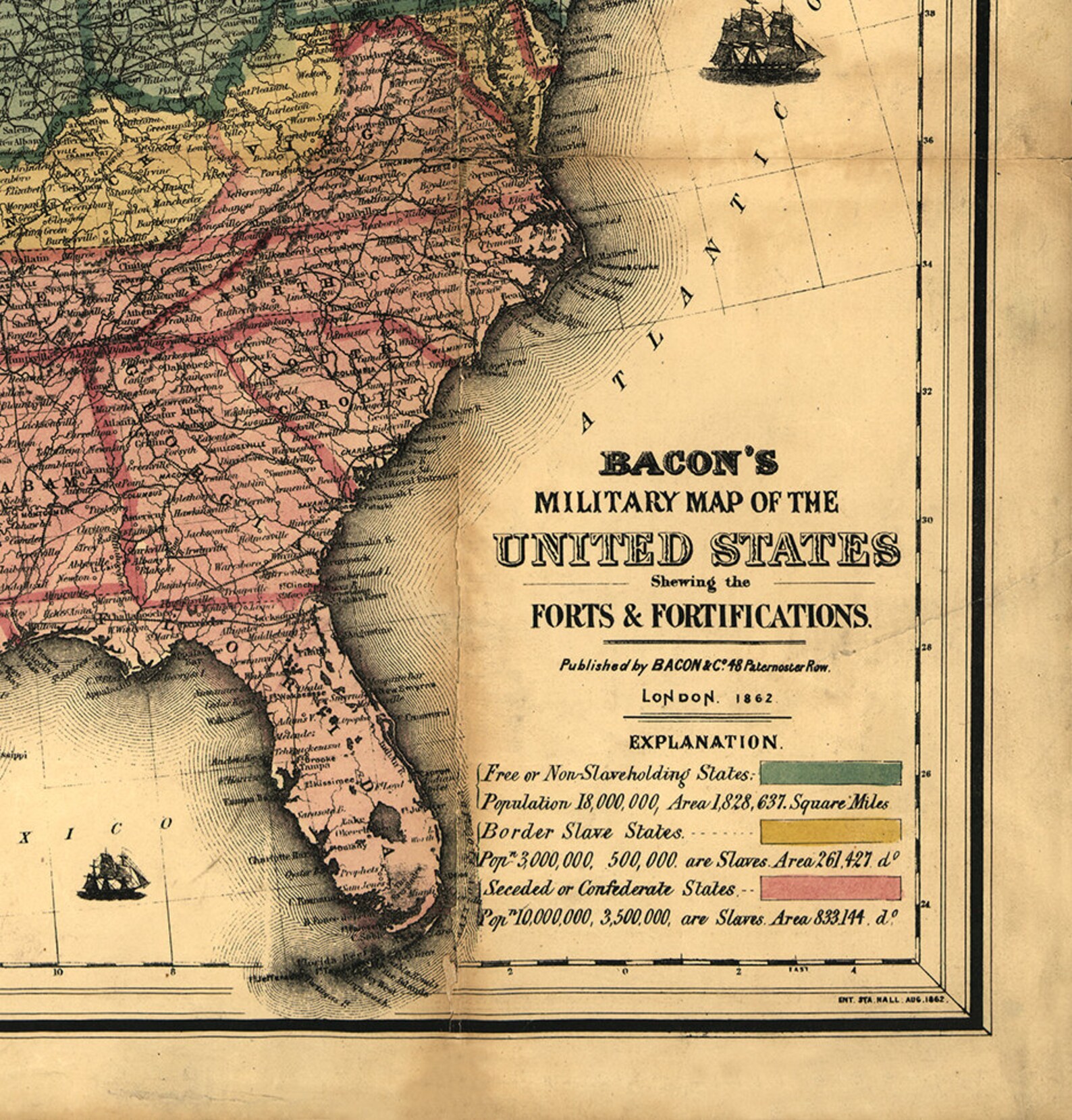 Civil War Map United States Of America 1862 shewing the forts | Etsy