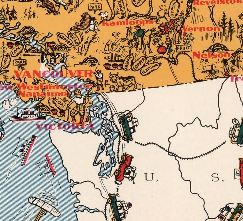 Carte de la ColombieBritannique Canada 1929. matériel de Etsy France