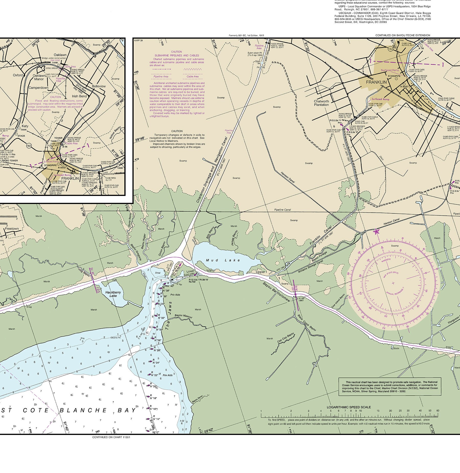 Wax Lake to Forked Island Map – NOAA Nautical Chart 11350 Reproduction ...
