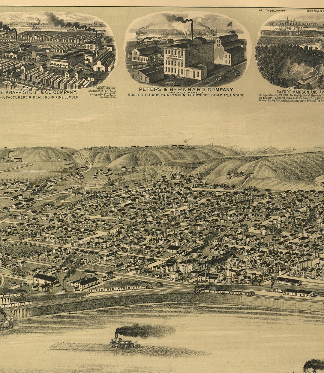Map of Fort Madision Lee County Iowa IA 1889. Vintage Etsy