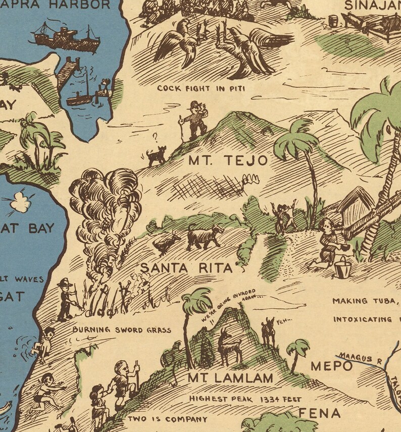 Map of Guam. Restoration Hardware Home Deco Style Old Wall Etsy