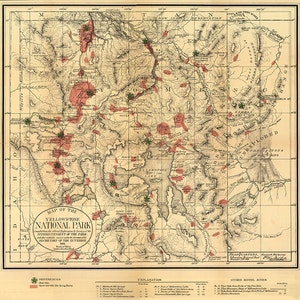 Le Parc National de Yellowstone, Wyoming-Montana-Idaho, 1881. Carte reproduction vue panoramique vintage WY0002