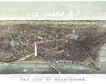 Washington, D.C. from Potomac River, looking north; prominent features listed below 1892.  DC0002 Vintage Bird's-eye view Print Art Poster