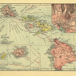 Karte von Hawaii, 1912. Restauration Hardware Home Deco Stil alte Mauer Vintage Reprint.