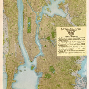 Puerto de Nueva York de Gray, incluyendo Queens, Brooklyn, Staten Island y el Bronx, reproducción del mapa antiguo de 1913. Preparación para la Cámara de Comercio.