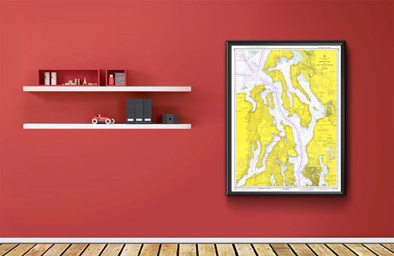 Admiralty Inlet Puget Sound to Seattle Washington Nautical Wall Art ...