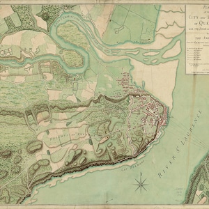 Plan of Quebec, Canada 1759.  Vintage home Deco Style old wall reproduction map print.