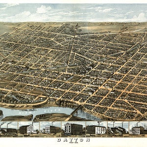 Dayton, Ohio 1870. Merchants Lithographing Co. Historische Vintage Karte Reproduktion.  In verschiedenen Größen erhältlich.