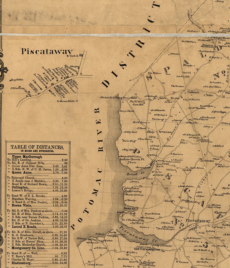 Map of Prince County Maryland MD. 1861. Vintage Etsy