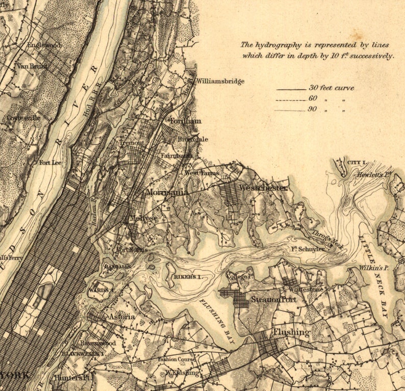 Manhattan, New York City environs and coast survey 1860. Reproduction Vintage Map. Varies sizes. Brooklyn, Queens, New Jersey Staten Island image 4