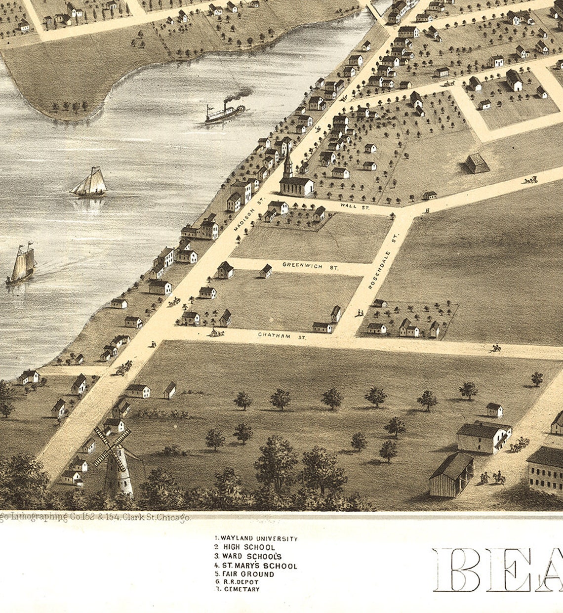 Map of Beaver Dam Dodge Co. Wisconsin 1867 WI. Vintage Etsy