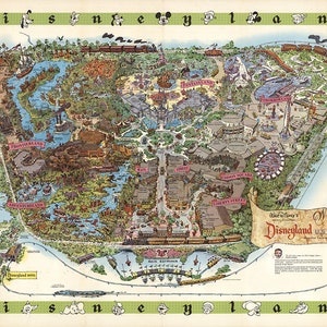 Disneyland Map - Panorama-Vogelansicht-Karte von Disneyland. Vintage Wanddekoration, Reproduktion einer alten Karte.