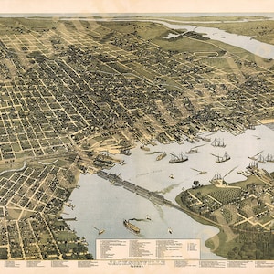 Map of Jacksonville, Florida (Fl.), 1893.  Restoration Hardware Home Deco Style Old Wall Map. Vintage Reproduction