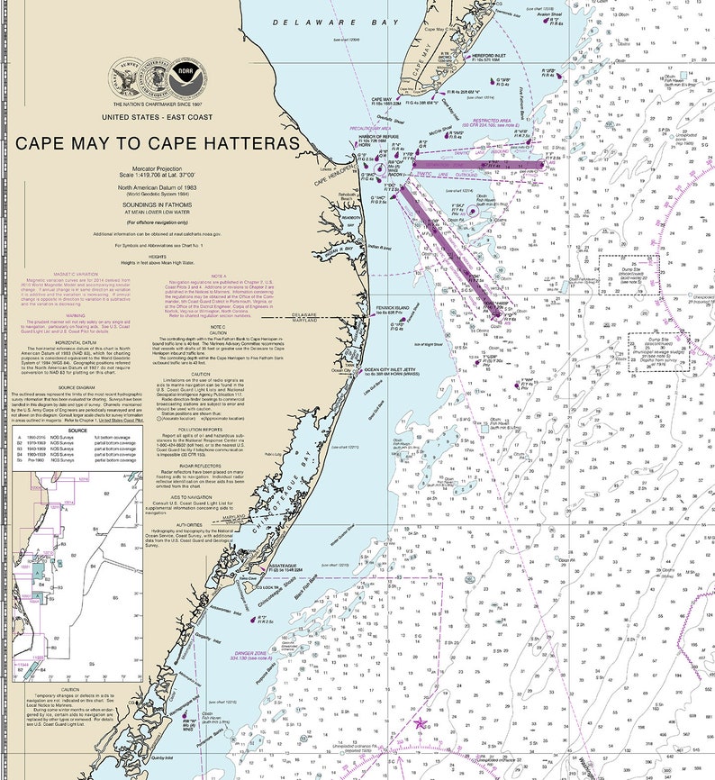 Nautical Charts of Cape May to Cape Hatteras. 12200. Pamlico Etsy
