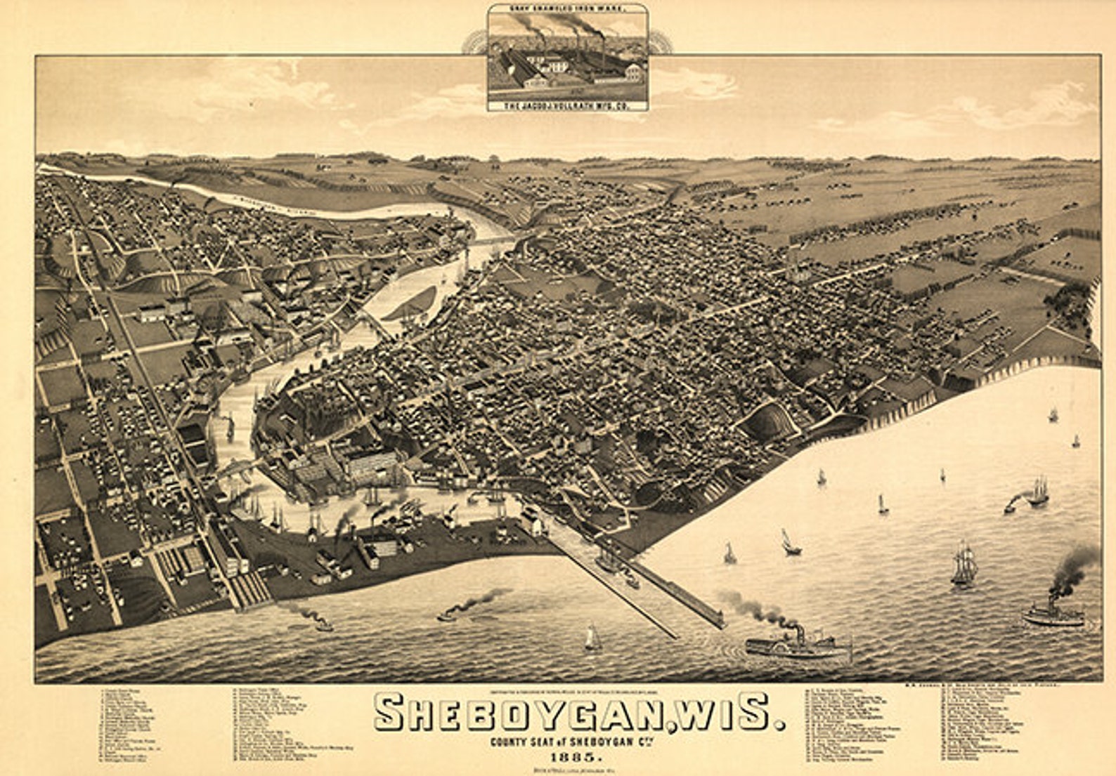 Map of Sheboygan Sheboygan Co. Wisconsin 1885 WI. Vintage Etsy