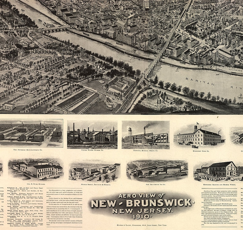 Map of New Brunswick Middlesex Co. New Jersey NJ Map 1910. - Etsy