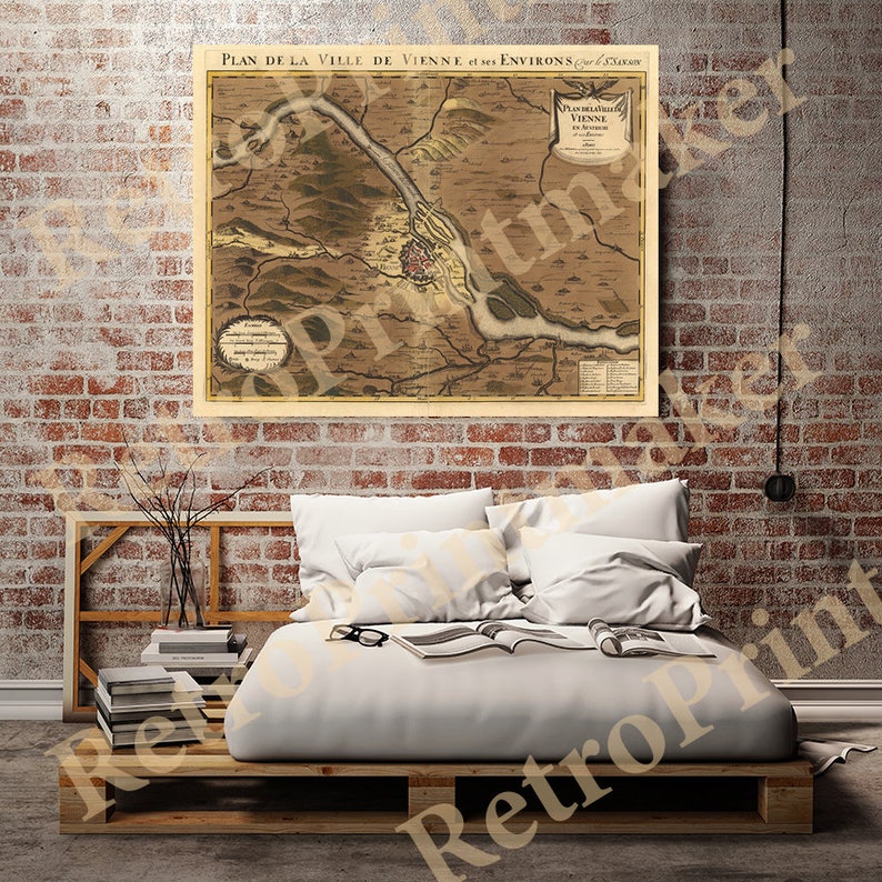 Map of Vienne, France, 1692. Restoration Hardware Home Deco Style Old Wall Map. Vintage Reproduction. image 2