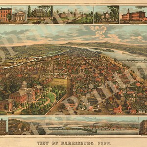 Harrisburg, Pennsylvania PA 1855. Vintage Restauration Hardware home-Deco-Stil alte Wand Reproduktion Karte drucken.