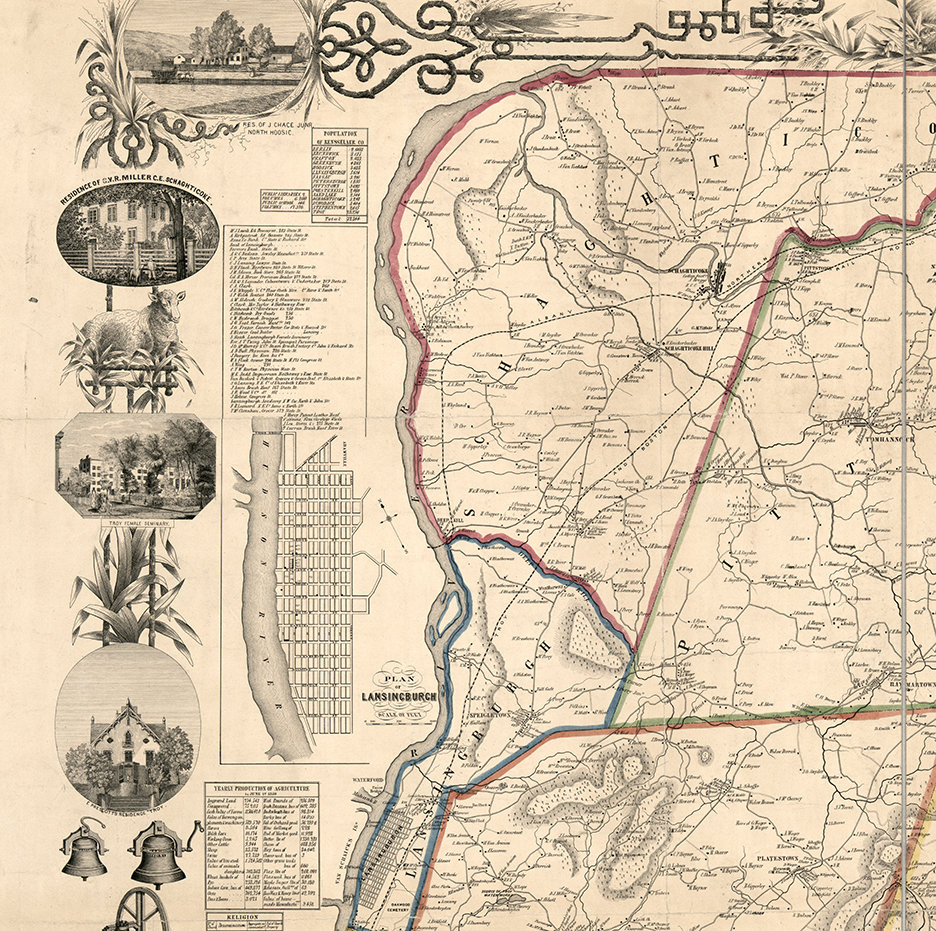 Map of Rensselaer County New York NY 1854 Restoration Etsy