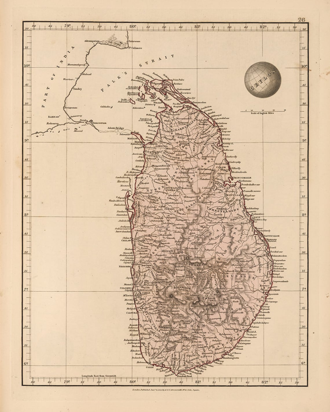 Map of Sri Lanka Ceylon 1825. Vintage Home Deco Style Old Etsy