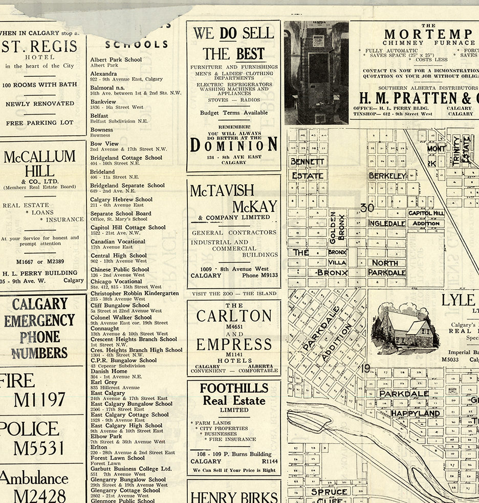 Map of Calgary Alberta Canada in 1950. Restoration Hardware Etsy