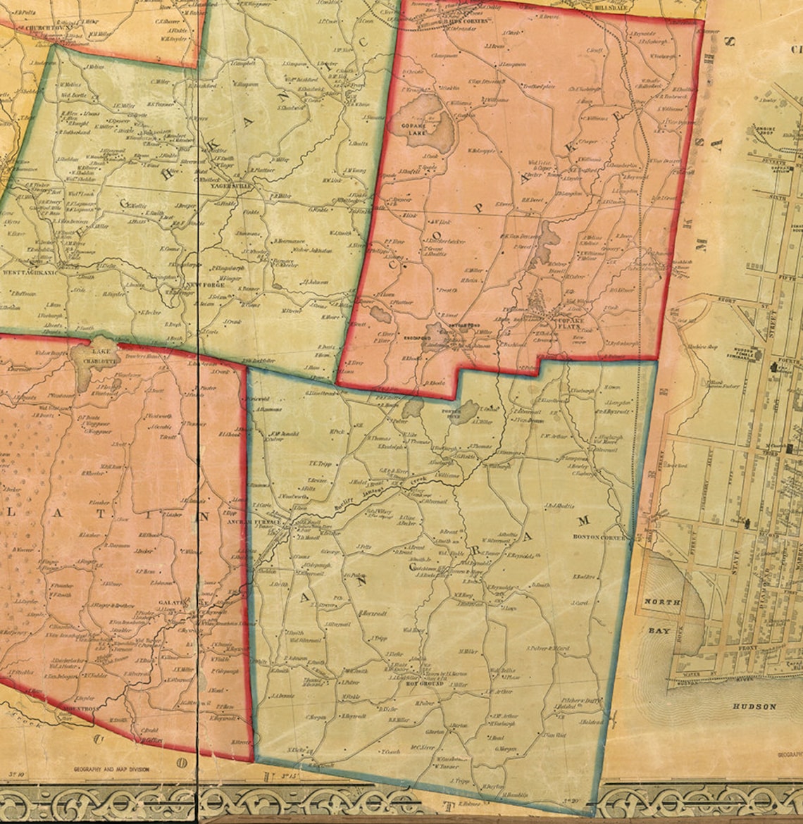 Map of Columbia County New York NY 1851 Restoration Etsy