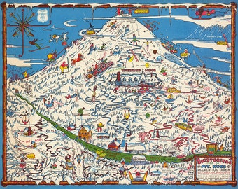 Map of Mt. Hood., Oregon.  Vintage restoration hardware home Deco Style old wall reproduction map print.