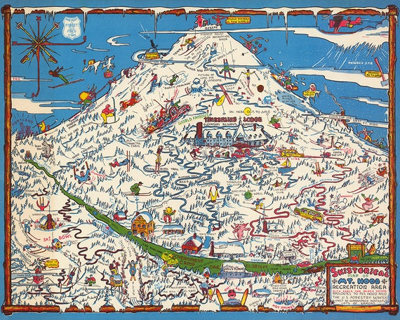 Map of Mt. Hood., Oregon. Vintage Restoration Hardware Home